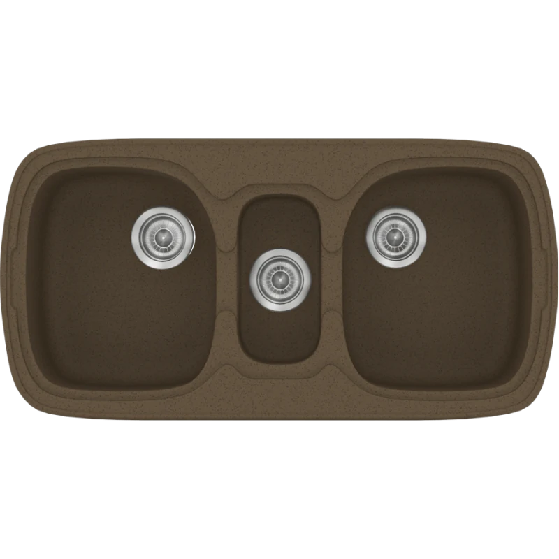 Νεροχύτης Κουζίνας Συνθετικός 97x51cm Ένθετος σε ερμάριο 100cm τρεις γούρνες Sanitec Classic 303-41-Granite-Rust