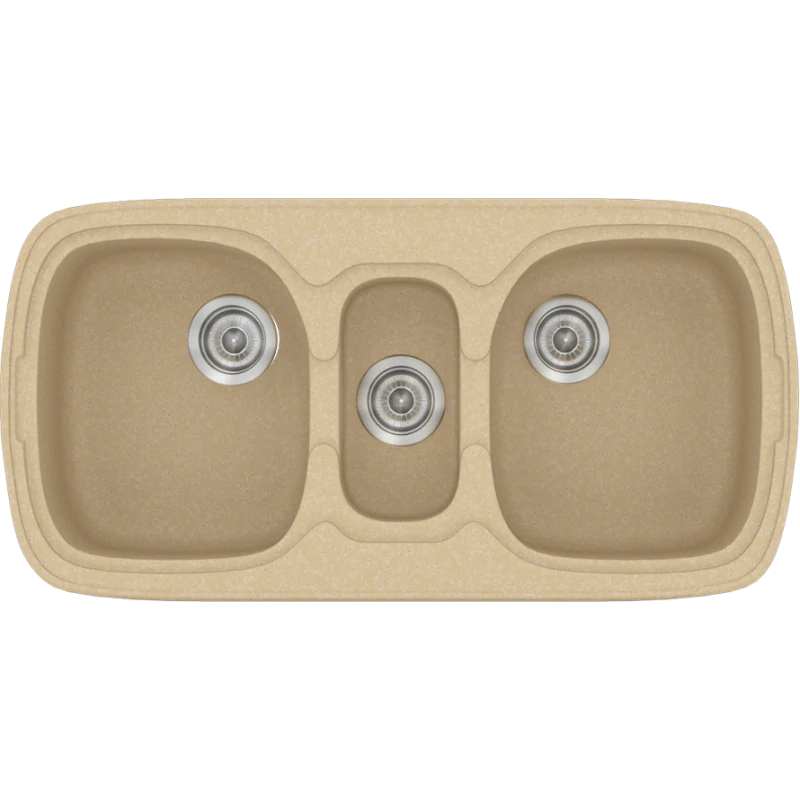 Νεροχύτης Κουζίνας Συνθετικός 97x51cm Ένθετος σε ερμάριο 100cm τρεις γούρνες Sanitec Classic 303-45-Granite-Cappuccino 