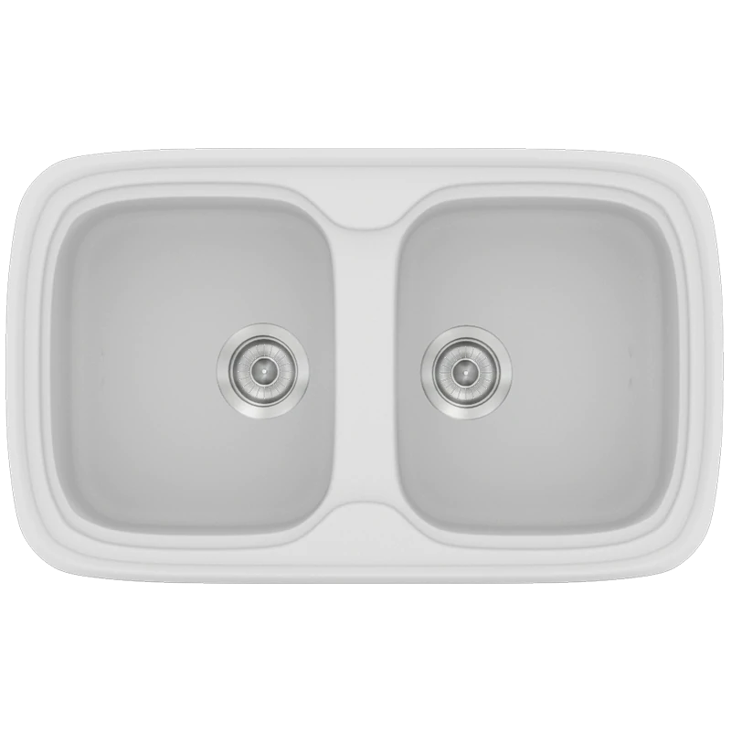 Νεροχύτης Κουζίνας Συνθετικός 82x50 εκ.2 Γούρνες White Ένθετος Eρμάριο 80 εκ.Sanitec Premium 312-00 