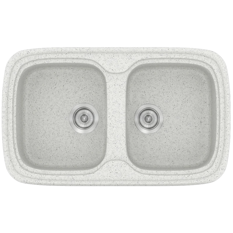 Νεροχύτης Κουζίνας Συνθετικός 82x50 εκ.2 Γούρνες Granite White Ένθετος Eρμάριο 80 εκ.Sanitec Premium 312-01 