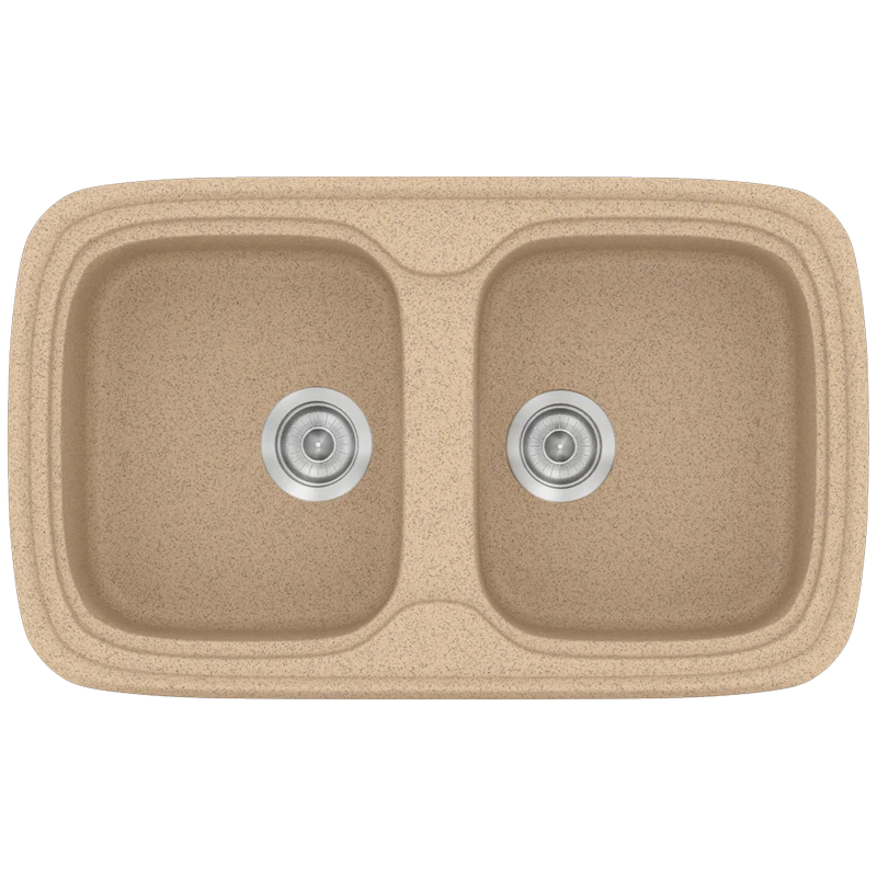 Νεροχύτης Κουζίνας Συνθετικός 82x50 εκ.2 Γούρνες Granite Beige Ένθετος Eρμάριο 80 εκ.Sanitec Premium 312-10 