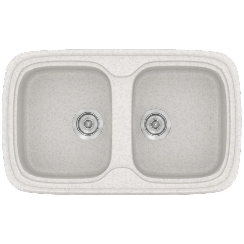 Νεροχύτης Κουζίνας Συνθετικός 82*50 εκ.2 Γούρνες Metallic Ice Ένθετος Eρμάριο 80 εκ.Sanitec Premium 312-14 