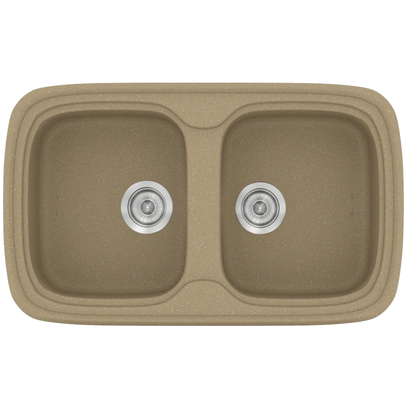 Νεροχύτης Κουζίνας Συνθετικός 82x50 εκ.2 Γούρνες Metallic Cream Ένθετος Eρμάριο 80 εκ.Sanitec Premium 312-15 