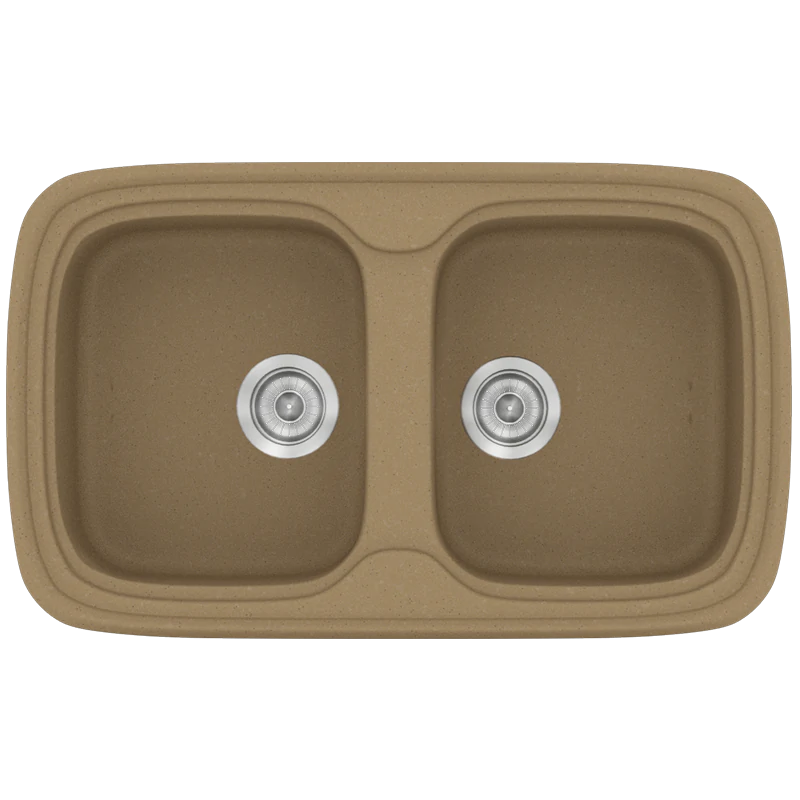 Νεροχύτης Κουζίνας Συνθετικός 82x50 εκ.2 Γούρνες Metallic Coffee Ένθετος Eρμάριο 80 εκ.Sanitec Premium 312-16 