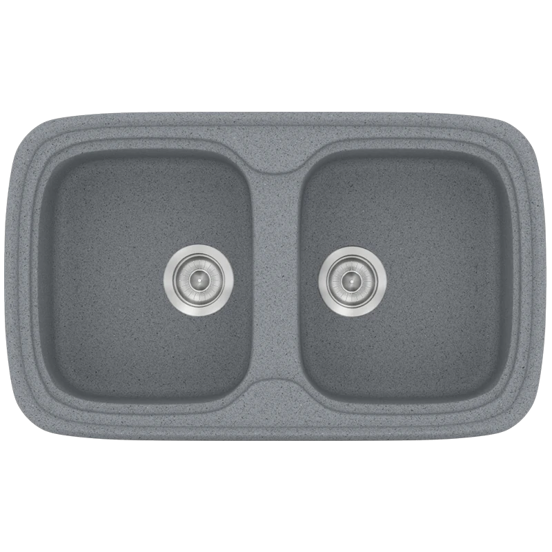 Νεροχύτης Κουζίνας Συνθετικός 82*50 εκ.2 Γούρνες Metallic Silver Ένθετος Eρμάριο 80 εκ.Sanitec Premium 312-17 