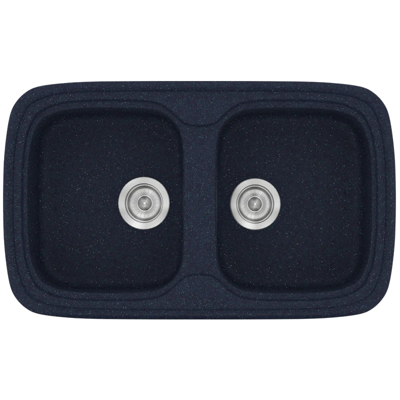 Νεροχύτης Κουζίνας Συνθετικός 82x50 εκ.2 Γούρνες Granite Blue Ένθετος Eρμάριο 80 εκ.Sanitec Premium 312-18 