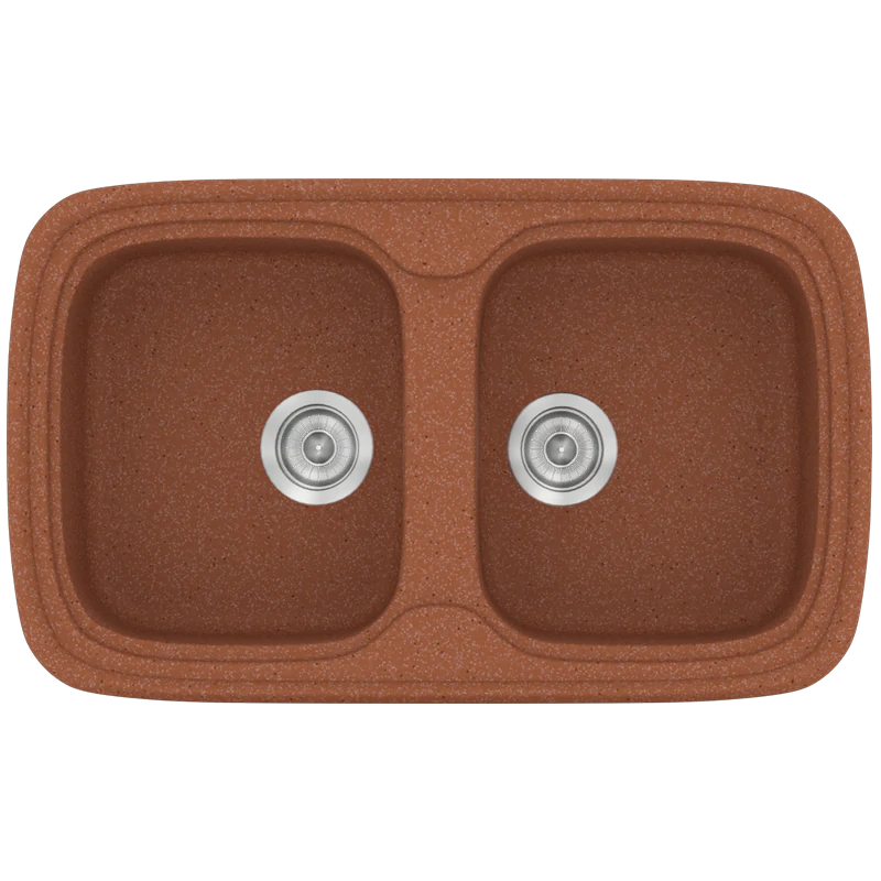 Νεροχύτης Κουζίνας Συνθετικός 82x50 εκ.2 Γούρνες Granite Terracotta Ένθετος Eρμάριο 80 εκ.Sanitec Premium 312-20 