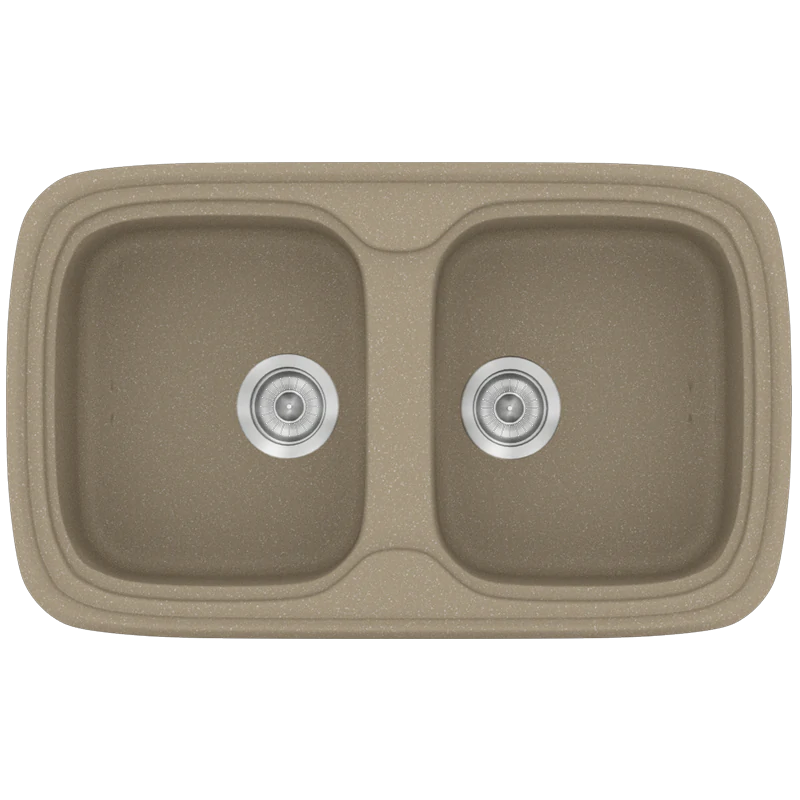 Νεροχύτης Κουζίνας Συνθετικός 82x50 εκ.2 Γούρνες Granite Taupe Ένθετος Eρμάριο 80 εκ.Sanitec Premium 312-42 