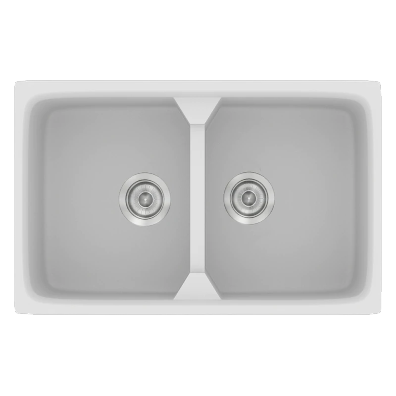 Νεροχύτης Κουζίνας Συνθετικός 78x51cm 2 Γούρνες Ένθετος Eρμάριο 80cm Sanitec Classic 318-00-White