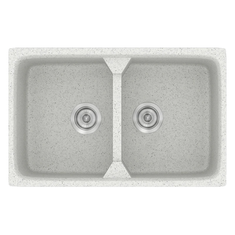 Νεροχύτης Κουζίνας Συνθετικός 78x51cm 2 Γούρνες Ένθετος Eρμάριο 80cm Sanitec Classic 318-01-Granite-White