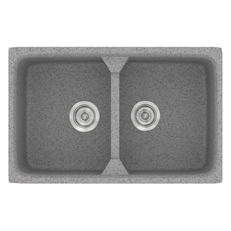 Νεροχύτης Κουζίνας Συνθετικός 78x51cm 2 Γούρνες Ένθετος Eρμάριο 80cm Sanitec Classic 318-04-Granite-Grey