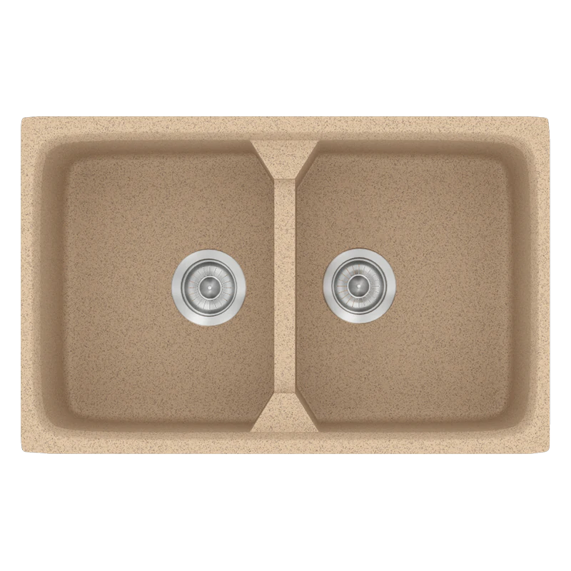 Νεροχύτης Κουζίνας Συνθετικός 78x51cm 2 Γούρνες Ένθετος Eρμάριο 80cm Sanitec Classic 318-10-Granite-Beige