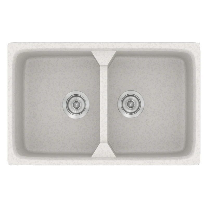 Νεροχύτης Κουζίνας Συνθετικός 78x51cm 2 Γούρνες Ένθετος Eρμάριο 80cm Sanitec Classic 318-14-Metallic-Ice