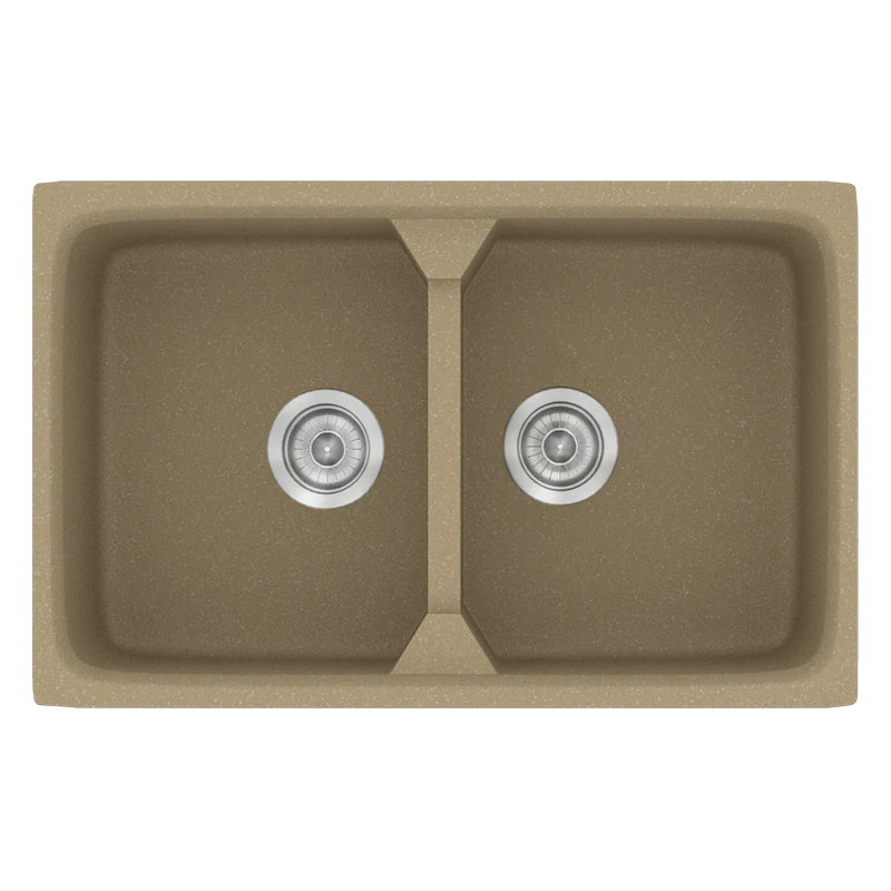 Νεροχύτης Κουζίνας Συνθετικός 78x51cm 2 Γούρνες  Ένθετος Eρμάριο 80cm Sanitec Classic 318-15-Metallic-Cream