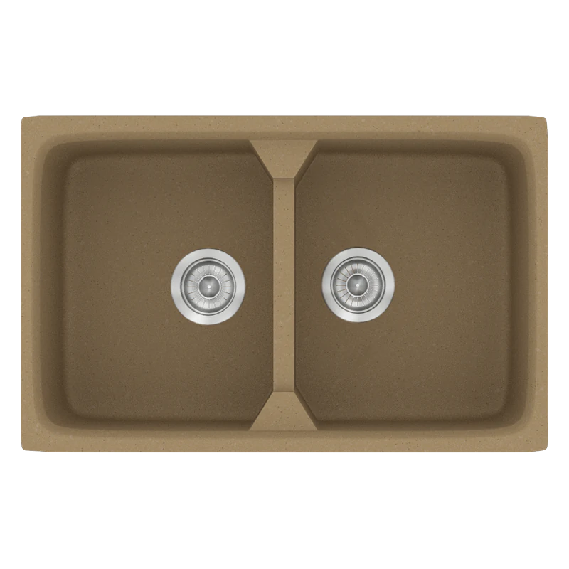 Νεροχύτης Κουζίνας Συνθετικός 78x51cm 2 Γούρνες Ένθετος Eρμάριο 80cm Sanitec Classic 318-16-Metallic-Coffee