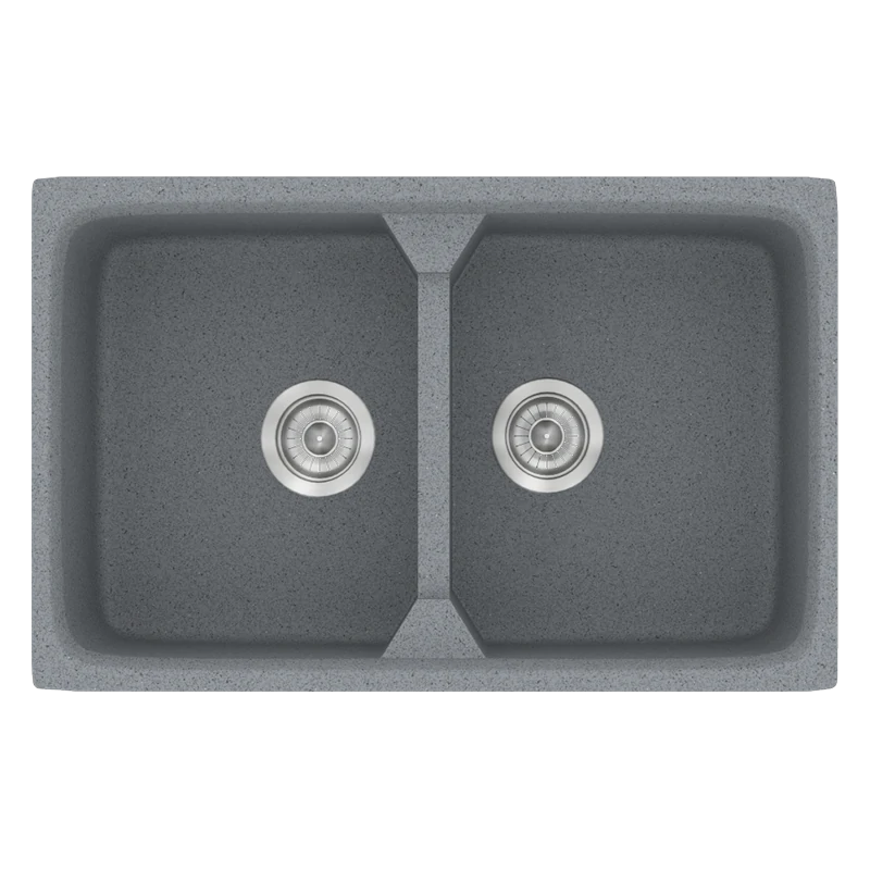 Νεροχύτης Κουζίνας Συνθετικός 78x51cm 2 Γούρνες Ένθετος Eρμάριο 80cm Sanitec Classic 318-17-Metallic-Silver