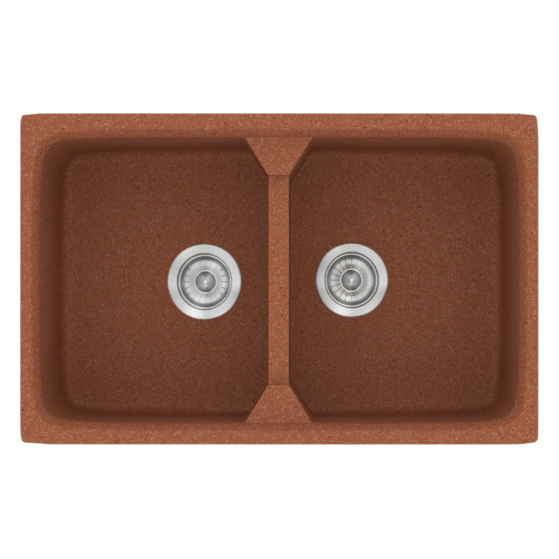 Νεροχύτης Κουζίνας Συνθετικός 78x51cm 2 Γούρνες Ένθετος Eρμάριο 80cm Sanitec Classic 318-20-Granite-Terracotta