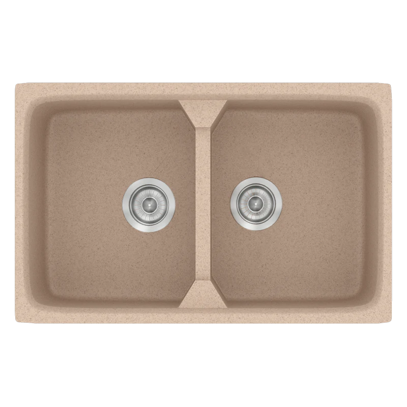 Νεροχύτης Κουζίνας Συνθετικός 78x51cm 2 Γούρνες Ένθετος Eρμάριο 80 εκ.Sanitec Classic 318-21-Granite-Sand  