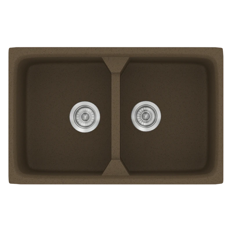 Νεροχύτης Κουζίνας Συνθετικός 78x51cm 2 Γούρνες Ένθετος Eρμάριο 80cm Sanitec Classic 318-41-Granite-Rust