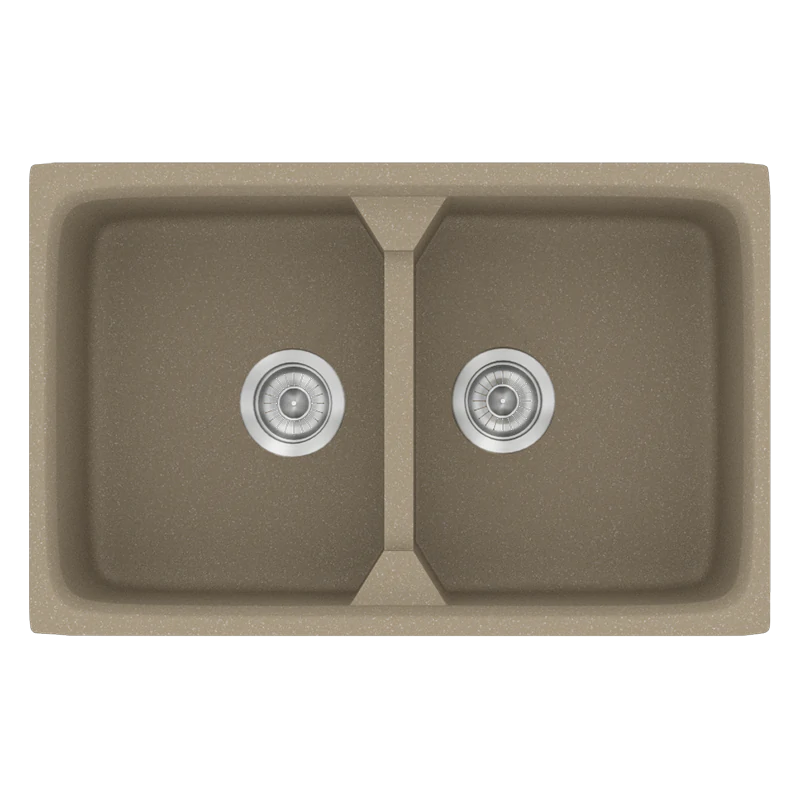 Νεροχύτης Κουζίνας Συνθετικός 78x51cm 2 Γούρνες Ένθετος Eρμάριο 80cm Sanitec Classic 318-42-Granite-Taupe