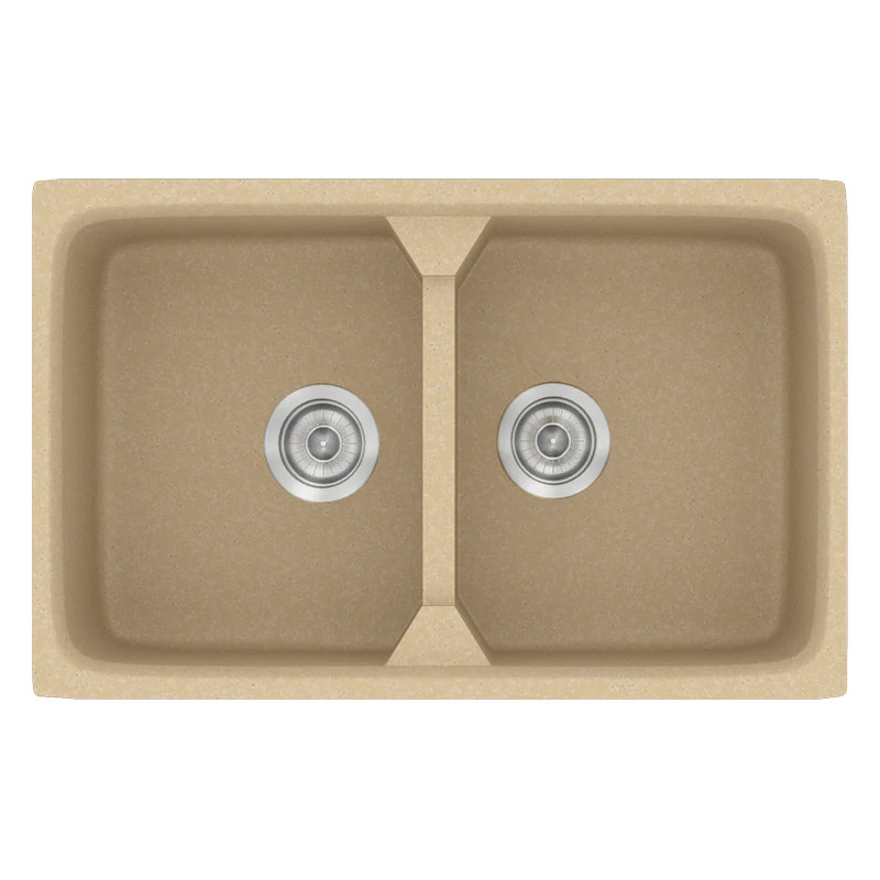 Νεροχύτης Κουζίνας Συνθετικός 78x51cm 2 Γούρνες Ένθετος Eρμάριο 80cm Sanitec Classic 318-45-Granite-Cappuccino