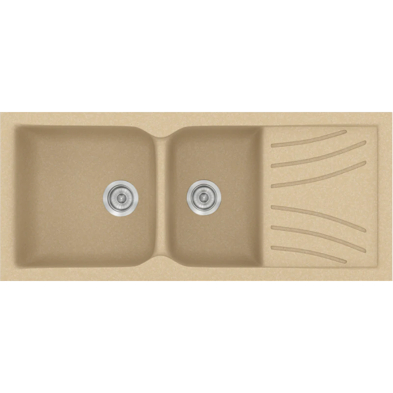 Νεροχύτης Κουζίνας Συνθετικός Granite Cappuccino 115*50 εκ. Ένθετος Eρμάριο 80 εκ. Δύο γούρνες & Ποδιά Sanitec Electric 323