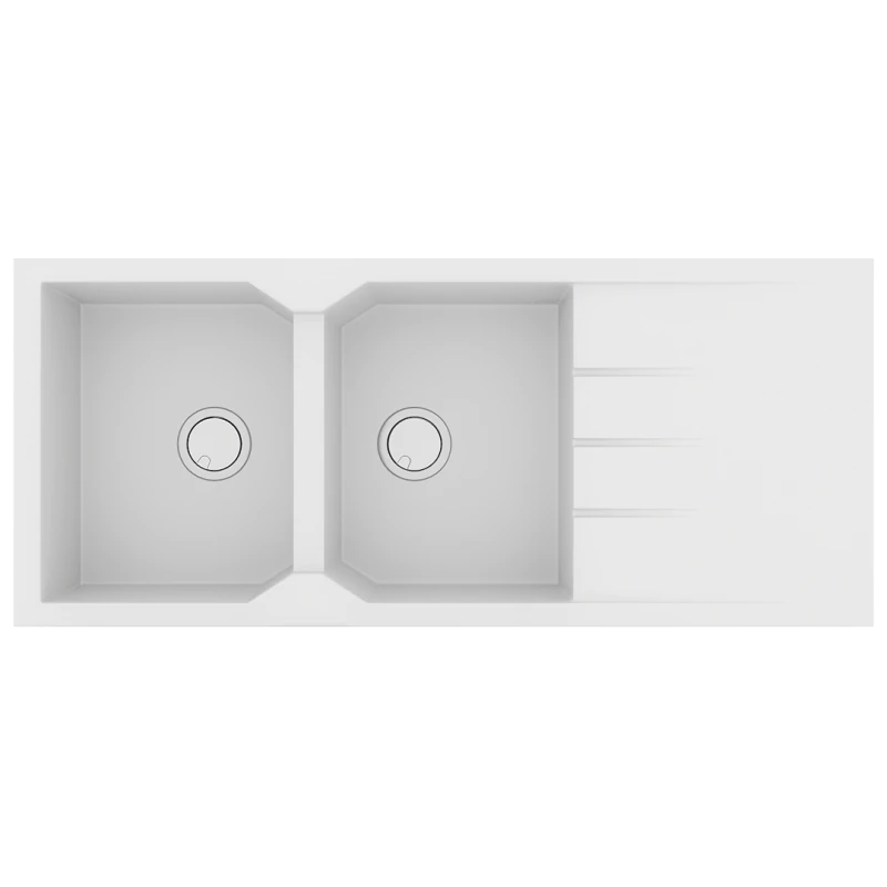 Νεροχύτης Κουζίνας Δύο Γούρνες & Ποδιά 116x50cm Ένθετος Ερμάριο 80cm Sanitec Ultra Granite 800-30-Bianco 