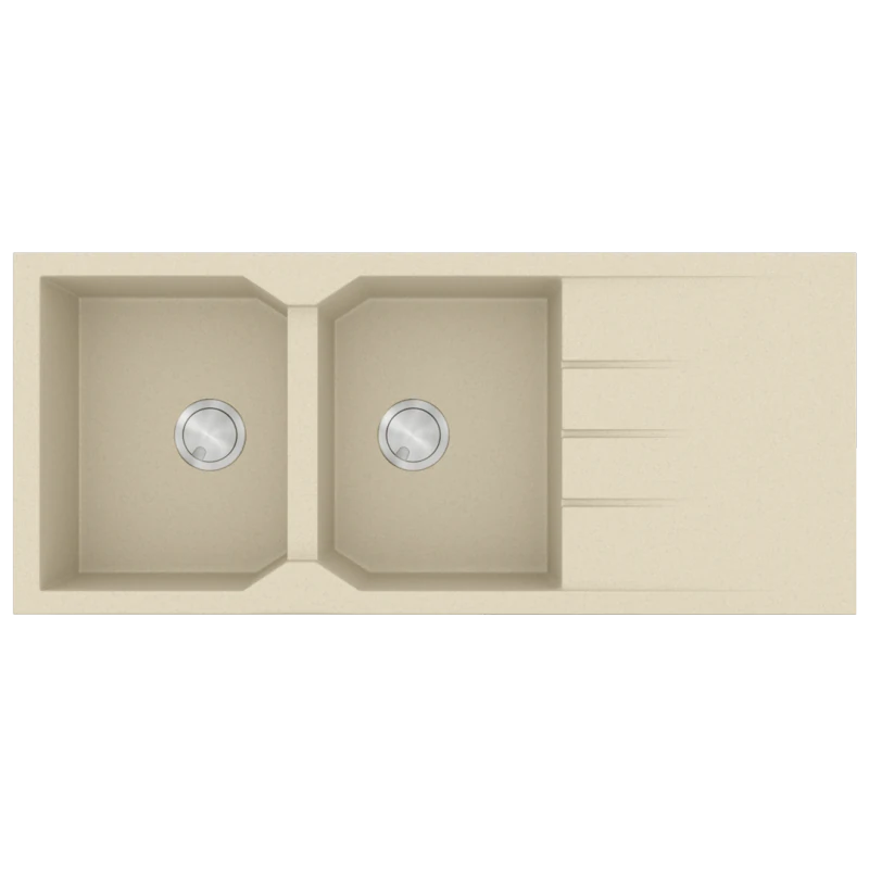 Νεροχύτης Κουζίνας 116x50cm Δύο Γούρνες & Ποδιά ΈνθετοςΕρμάριο 80cm Sanitec Ultra Granite 800-31-Ocra 