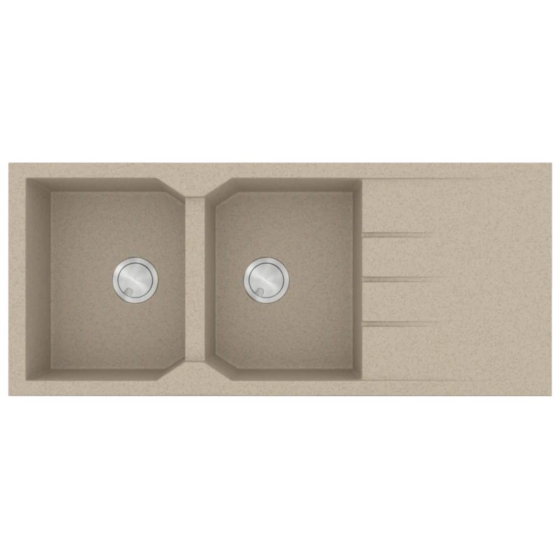 Νεροχύτης Κουζίνας 116x50cm Ένθετος Eρμάριο 80cm Δύο Γούρνες & Ποδιά Sanitec Ultra Granite 800-32-Sabbia 