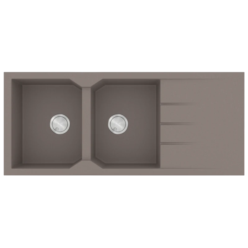 Νεροχύτης Κουζίνας Δύο Γούρνες & Ποδιά 116x50cm Ένθετος ερμάριο 80cm Sanitec Ultra Granite 800-34-Sienna 
