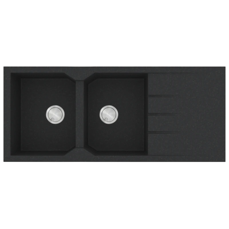 Νεροχύτης Κουζίνας Δύο Γούρνες & Ποδιά 116x50cm Ένθετος Ερμάριο 80cm Sanitec Ultra Granite 800-36-Grafite 