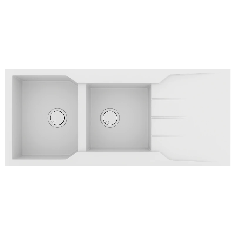 Νεροχύτης Κουζίνας Γρανίτης 116x50cm Ένθετος Eρμάριο 80cm 2 Γούρνες & Ποδιά Sanitec Ultra Granite 801-30-Bianco 