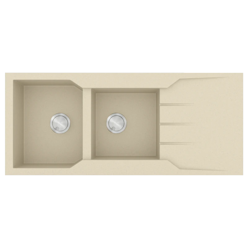 Νεροχύτης Κουζίνας 116x50cm Ένθετος Eρμάριο 80cm 2 Γούρνες & Πoδιά Sanitec Ultra Granite 801-31-Ocra  