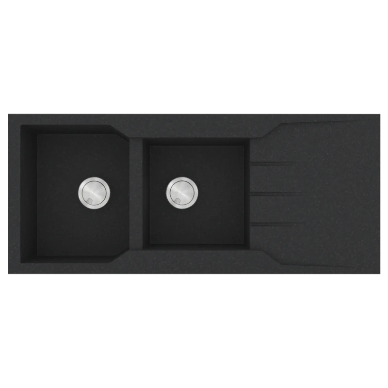 Νεροχύτης Κουζίνας Γρανίτης 116x50cm Ένθετος Eρμάριο 80cm 2 Γούρνες & Πoδιά Sanitec 801-36-Grafite  