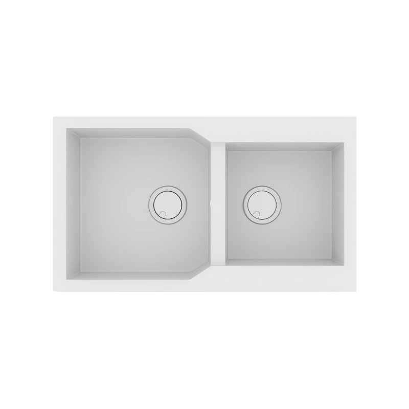 Νεροχύτης Κουζίνας Γρανίτης με δύο γούρνες 86x50 εκ. Χρώμα Bianco Ένθετος ερμάριο 90 εκ. Sanitec 804