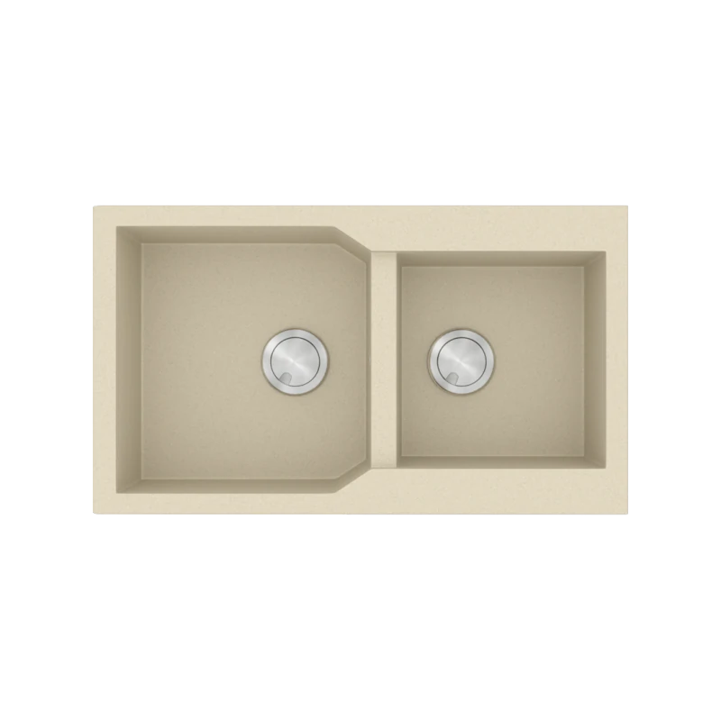 Νεροχύτης Κουζίνας Γρανίτης με δύο γούρνες 86x50 εκ. Χρώμα Ocra Ένθετος ερμάριο 90 εκ. Sanitec 804