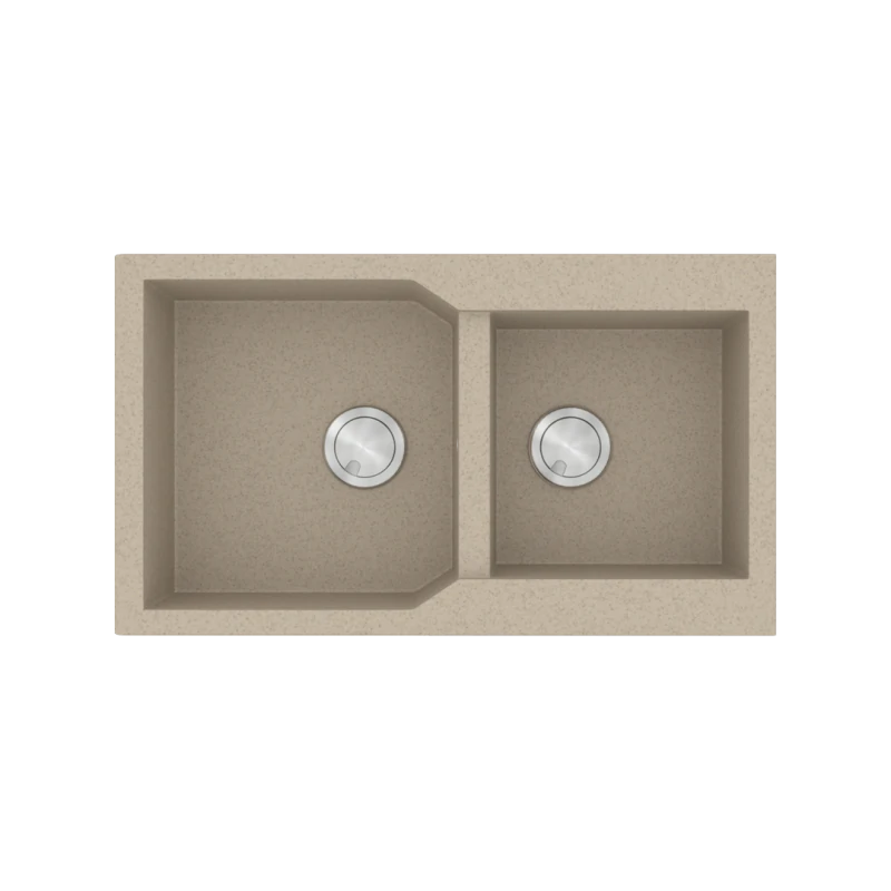 Νεροχύτης Κουζίνας Γρανίτης με δύο γούρνες 86*50 εκ. Χρώμα Sabbia Ένθετος ερμάριο 90 εκ. Sanitec 804