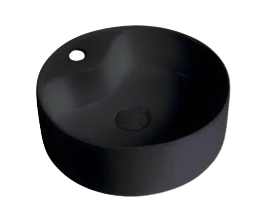 Νιπτήρας Επικαθήμενος Ø46x15,5cm με οπή Μπαταρίας Πορσελάνη Ceramita Ring Black Matt 