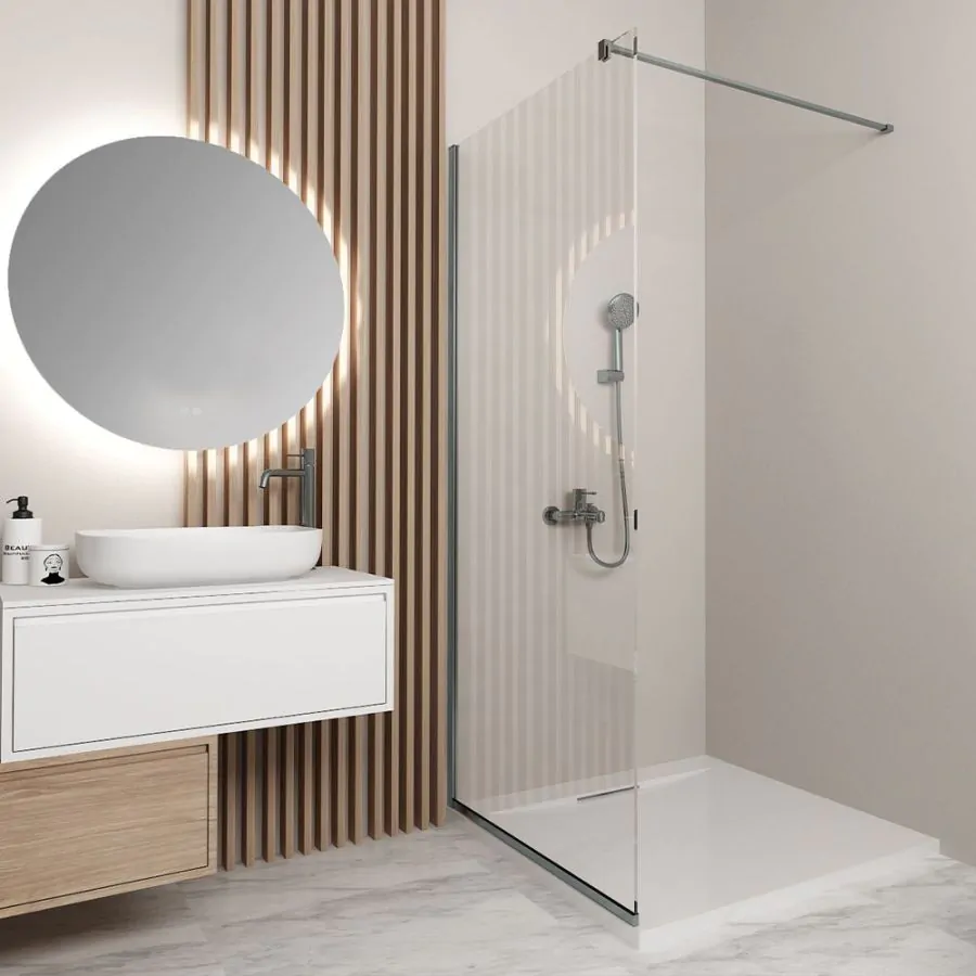 Orabella Serena Gun metal  H200 60 cm - Καμπίνα ελεύθερης τοποθέτησης με βραχίονα στήριξης τοίχου 30795