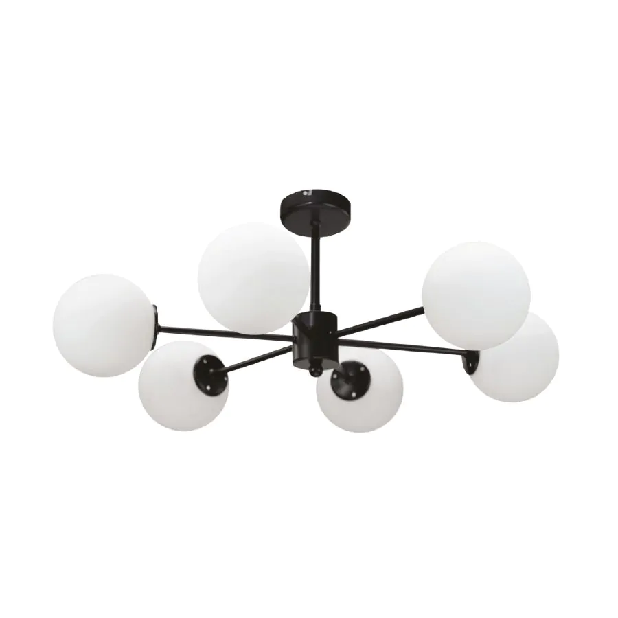 InLight Κρεμαστό φωτιστικό από μαύρο μέταλλο και λευκή οπαλίνα 6XG9 D:55cm 5016-6