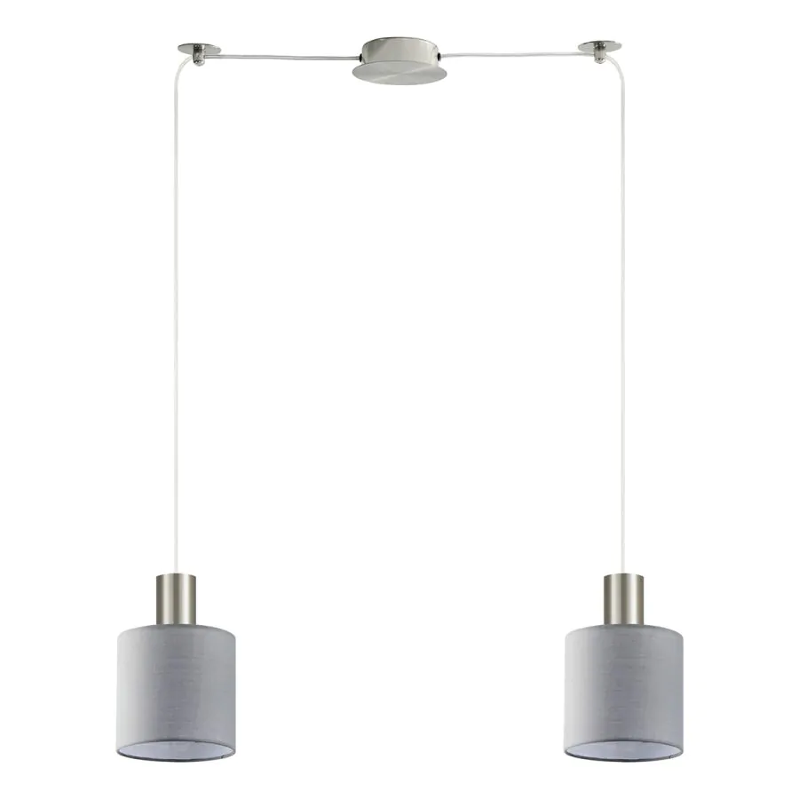 SE21-NM-4-NM2-SH2 ADEPT TUBE Nickel Matt Pendant Grey Fabric Shade+ HOMELIGHTING 77-8424