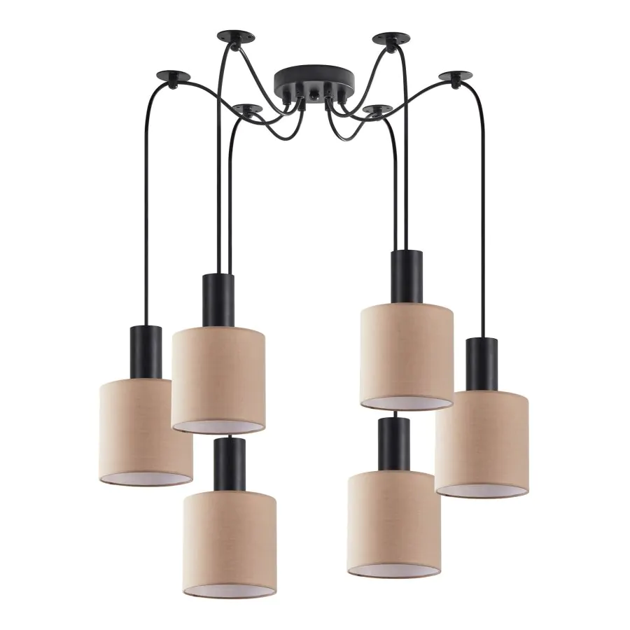 SE21-BL-4-BL6-SH3 ADEPT TUBE Black Pendant Brown Fabric Shade+ HOMELIGHTING 77-8520