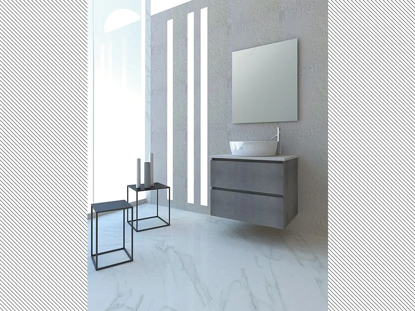 Σετ Έπιπλο Μπάνιου Μ71xB50xY55cm Βάση-Πάγκος-Νιπτήρας-Καθρέπτης  Laminate Μελαμίνη MDF Cemento Savvopoulos Funky 005