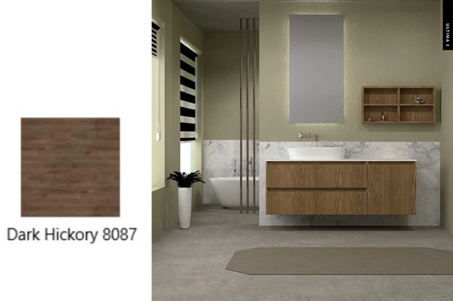  Έπιπλο Μπάνιου Μ126xB50xY55cm Βάση-Πάγκος Solid 12mm-Νιπτήρας-Καθρέπτης-Άνω Ντουλάπι, Μελαμίνη σε MDF Dark Hickory Savvopoulos Ultima 01-8087
