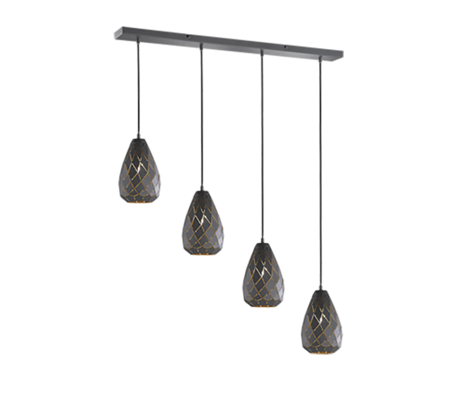 Κρεμαστό Φωτιστικό Ανθρακί Τετράφωτη Ράγα 90xH150cm 4xE27 Trio Lighting Onyx 301300442