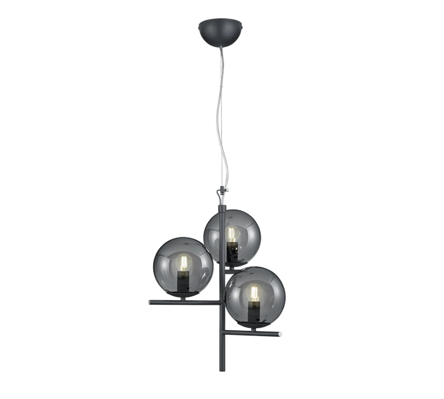 Κρεμαστό Φωτιστικό Ανθρακί 40xH150cm Τρίφωτο 3xE14 Trio Lighting Pure 302000342