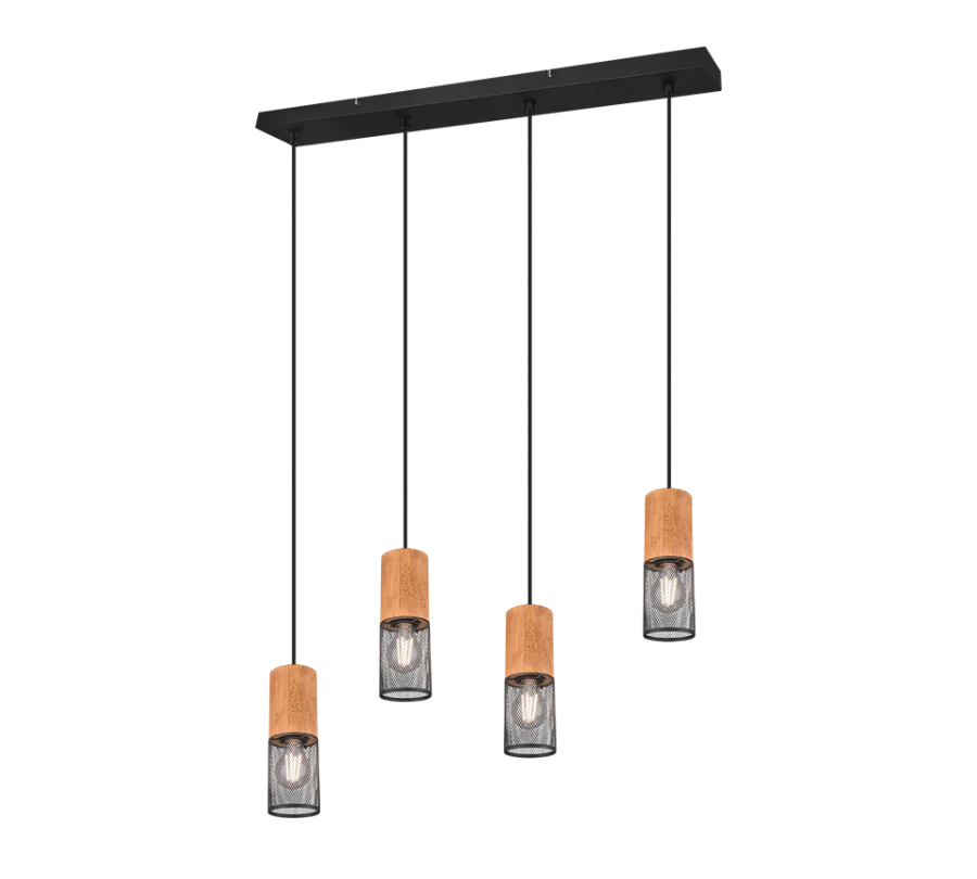 Κρεμαστό Φωτιστικό Ράγα 65xH150cm Τετράφωτο 4xE27 Μαύρο-Καφέ Trio Lighting Tosh 304300432