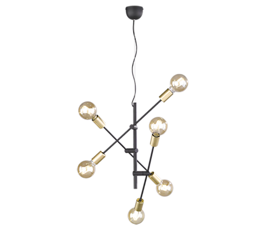 Κρεμαστό Φωτιστικό Μέταλλο Μαύρο Ματ 54xH150cm Εξάφωτο 6xE27 Trio Lighting Cross 306700632