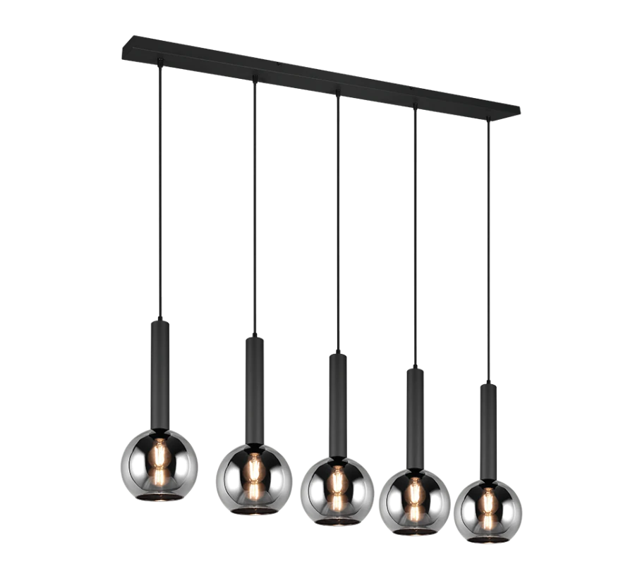 Κρεμαστό Φωτιστικό Ράγα 115xH150cm Πεντάφωτη 5xE27 Μαύρο Ματ Trio Lighting Clayton 310300532