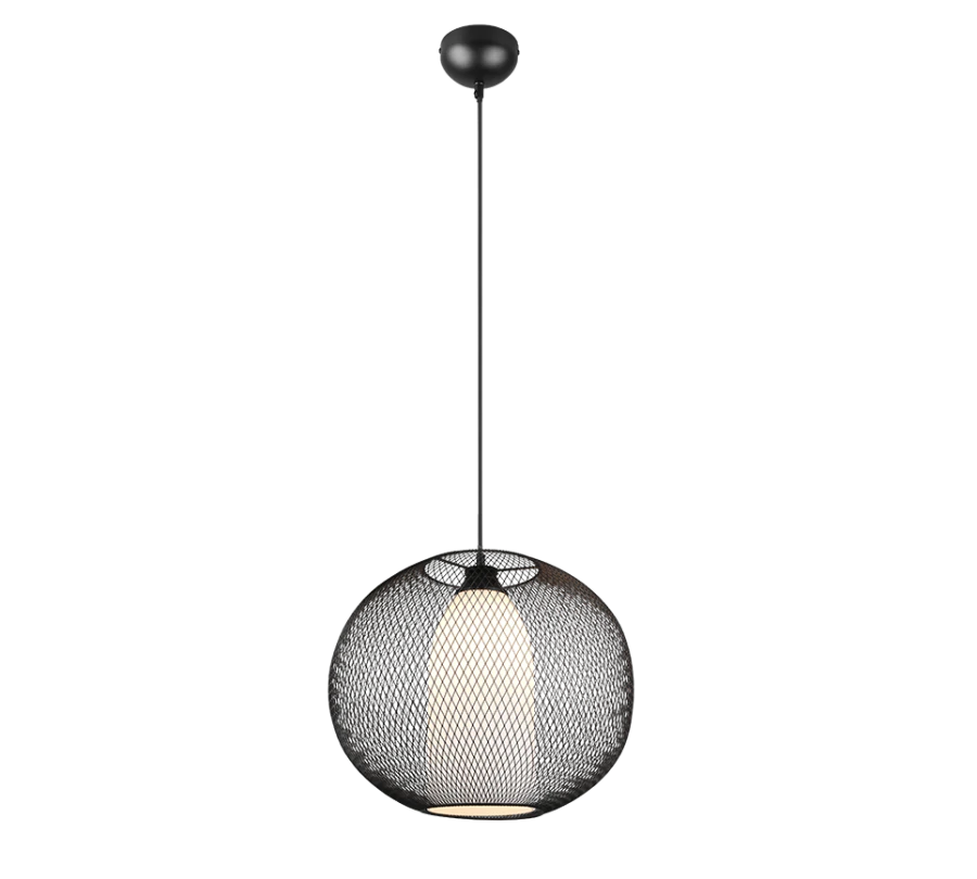 Μοντέρνο Κρεμαστό Φωτιστικό 40xH150cm Μονόφωτο Πλέγμα Μαύρο 1xE27 Trio Lighting Filo313900132